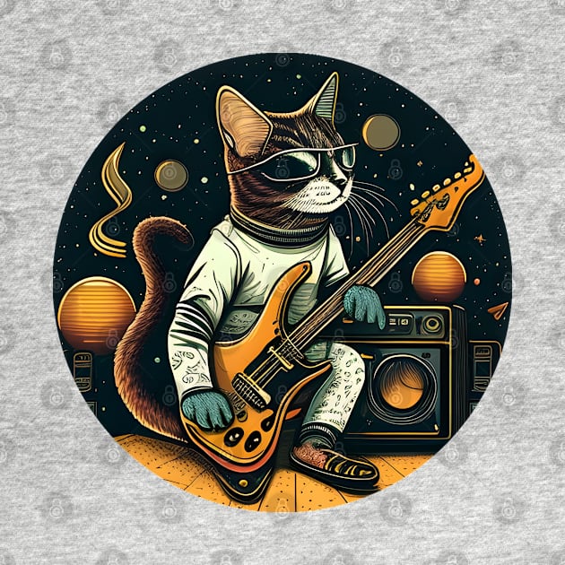 Musician Cat Space Galaxy - Cat Playing Guitar by Synithia Vanetta Williams